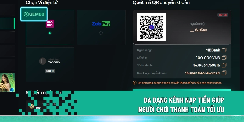 Đa dạng kênh nạp tiền giúp người chơi thanh toán tối ưu