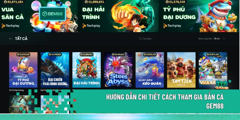 Quy trình vào game bắn cá Gem88 đơn giản, từ đăng nhập đến chọn phòng và bắt đầu săn cá nhanh